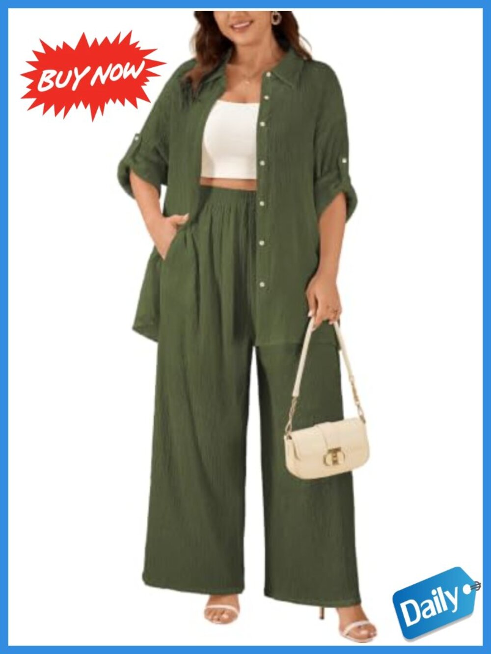 Plus Size Two Piece Set Wide Leg Pants Button Down Shirt